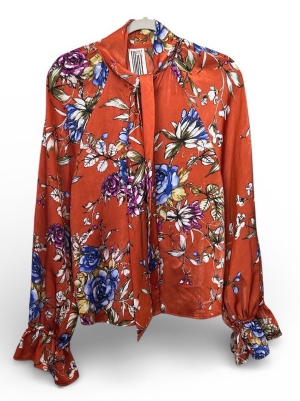 Free People Satin Mock Neck Floral Orange Blouse